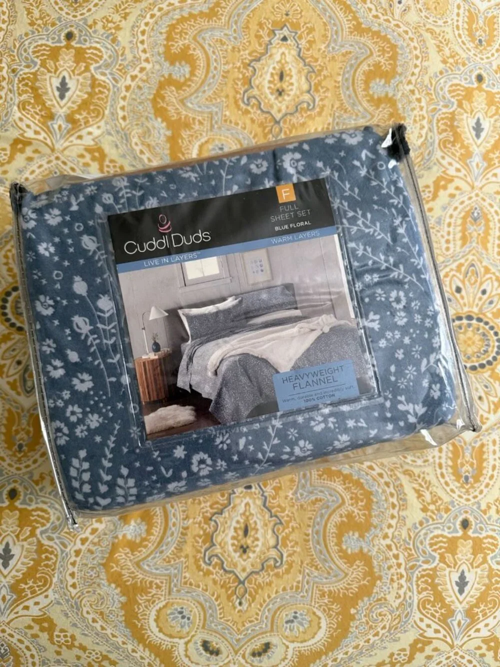 Cuddl Duds Heavyweight Flannel Blue Floral Full Size Sheet Set - NIP